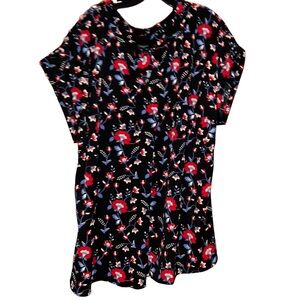 𝅺Talbots navy red floral V-neck Sleeveless cuffed sleeves Blouse plus size 3X